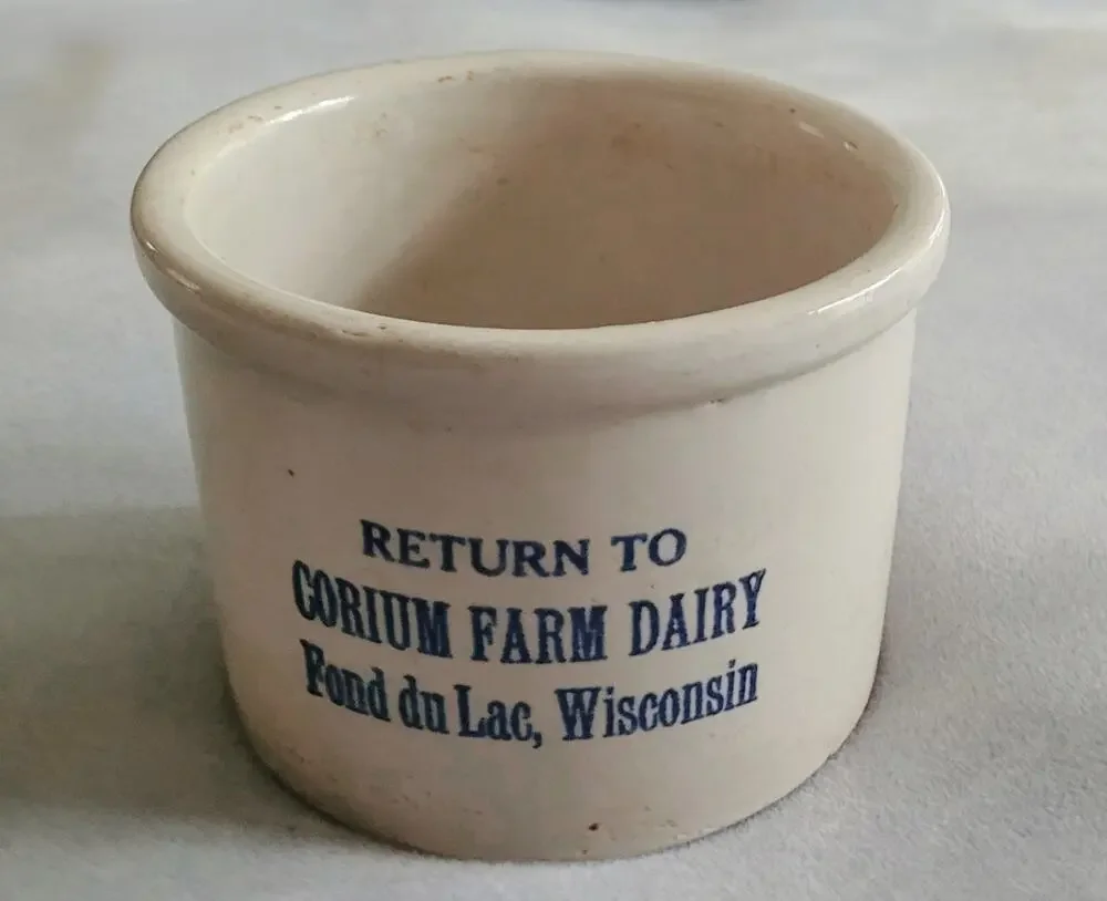 CORIUM FARM DAIRY Fond du Lac Wisconsin Butter Crock/Stoneware-Antique 1920-30's